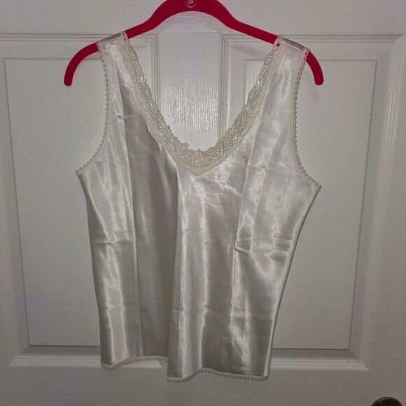VINTAGE ESCAPADES WHITE SLEEVELESS TOP WITH LACE DETAIL SIZE SMALL - Picture 1 of 5